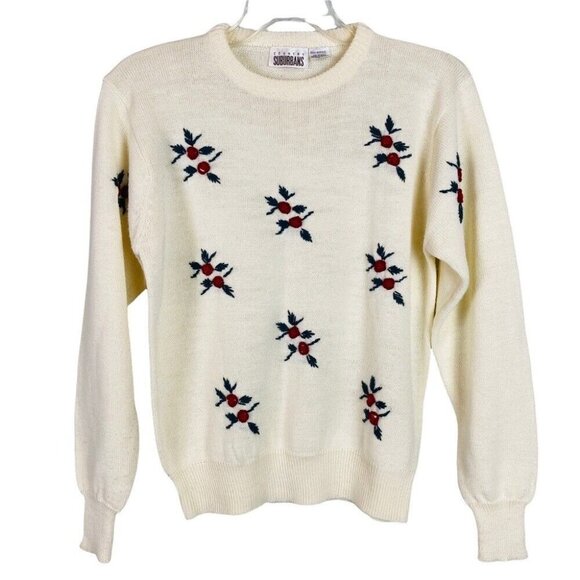 Vintage Country Suburbans Traditional Cottagecore Rose Knit Floral Sweater - Picture 1 of 10